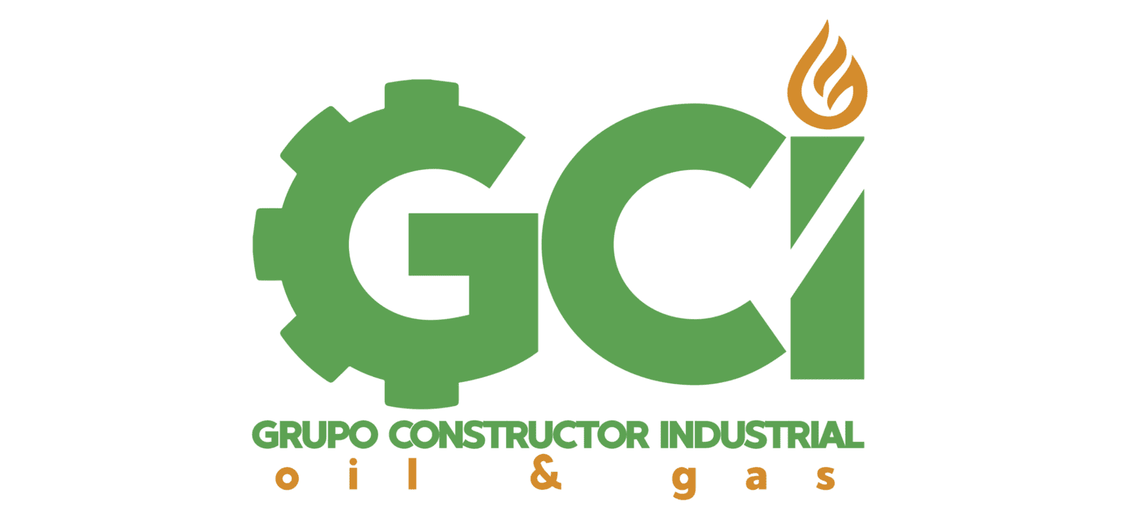 A green and orange logo for the grupo constructor industrial oil & gas.