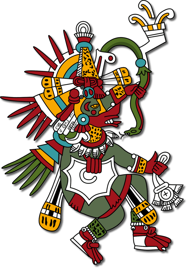 A picture of an aztec god with a bird head.