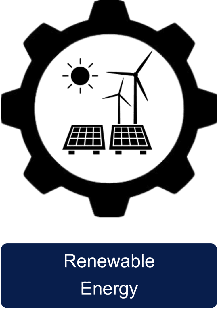 Renewable energy sources: sun, wind, solar.