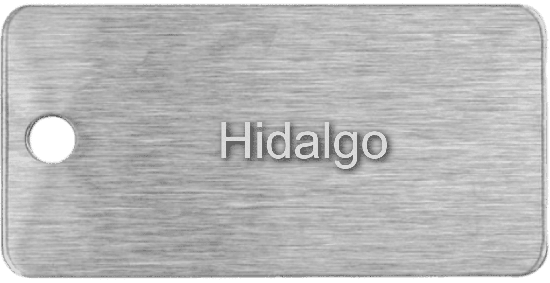 Here's an alt tag for the image: Metal tag, Hidalgo.