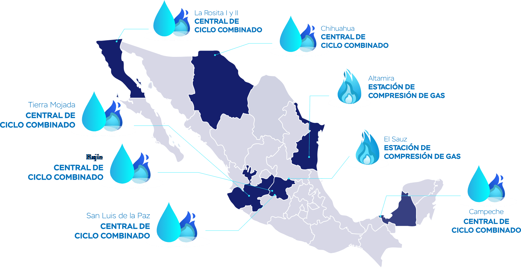 Mexico combined cycle power plants map.